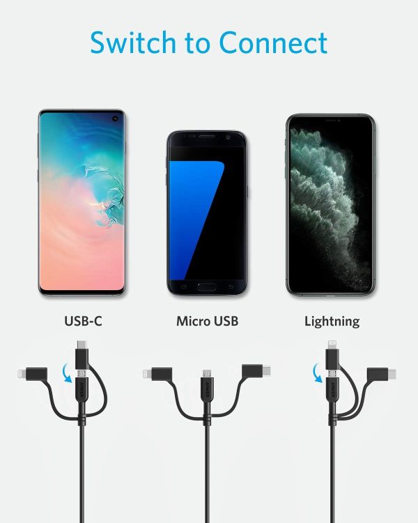 کابل تبدیل USB به Lightning / Type C / Micro USB انکر مدل A8436 PowerLine II 3-in-1 طول 0.9 متر