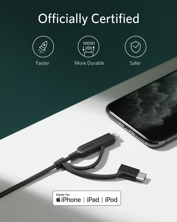 کابل تبدیل USB به Lightning / Type C / Micro USB انکر مدل A8436 PowerLine II 3-in-1 طول 0.9 متر