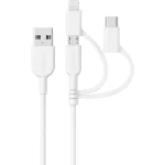 کابل تبدیل USB به Lightning Type C Micro USB انکر مدل A8436 PowerLine II طول 0.9 متر