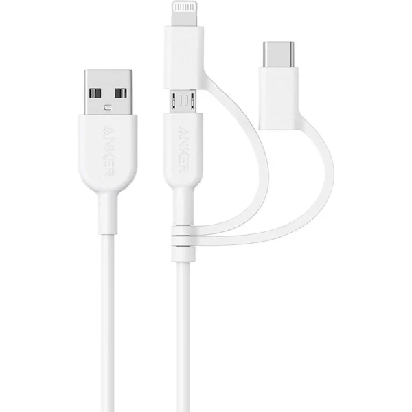 کابل تبدیل USB به Lightning / Type C / Micro USB انکر مدل A8436 PowerLine II 3-in-1 طول 0.9 متر