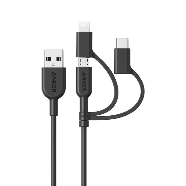 کابل تبدیل USB به Lightning / Type C / Micro USB انکر مدل A8436 PowerLine II 3-in-1 طول 0.9 متر