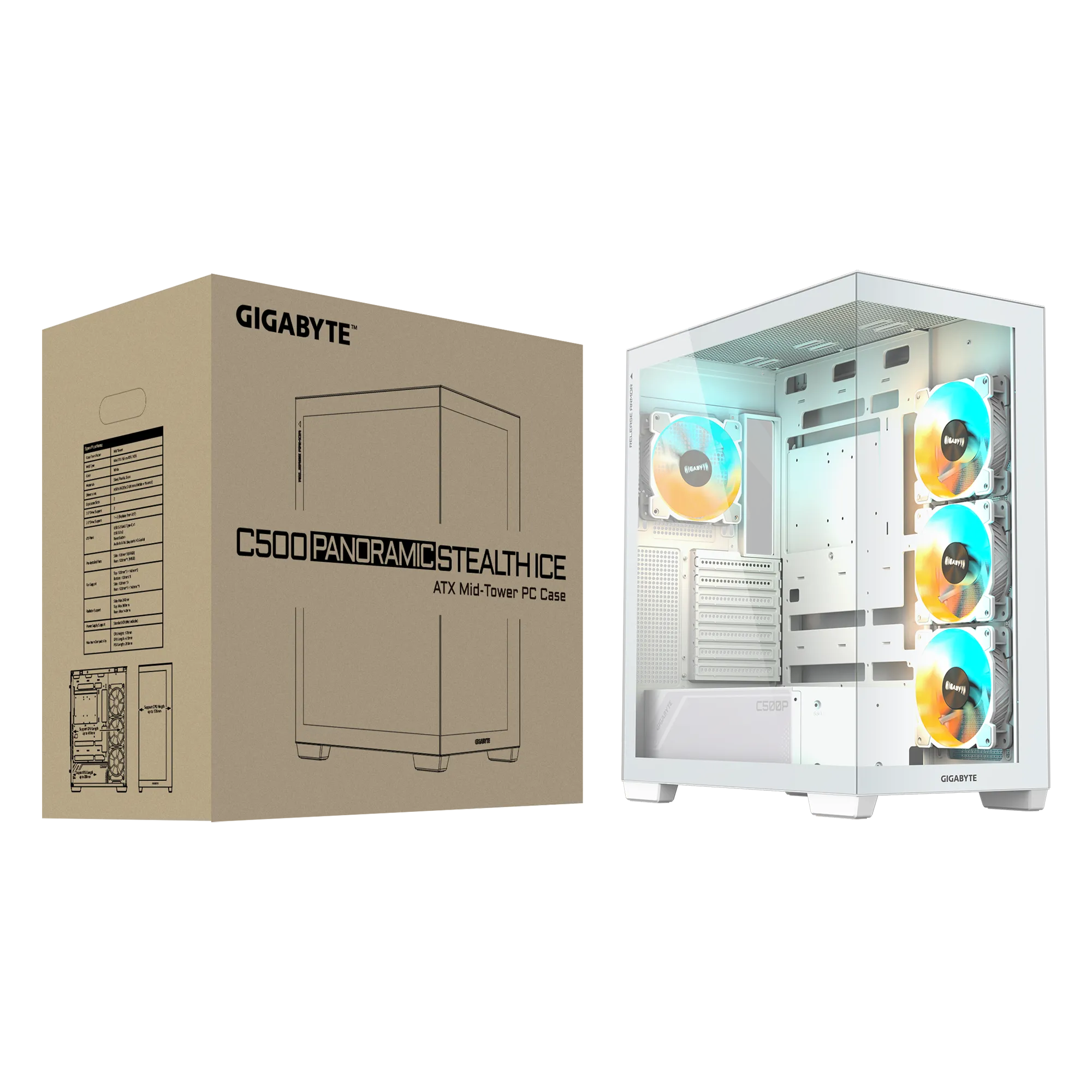 کیس گیمینگ گیگابایت C500 PANORAMIC STEALTH ICE 1 کیس گیمینگ گیگابایت C500 PANORAMIC STEALTH ICE