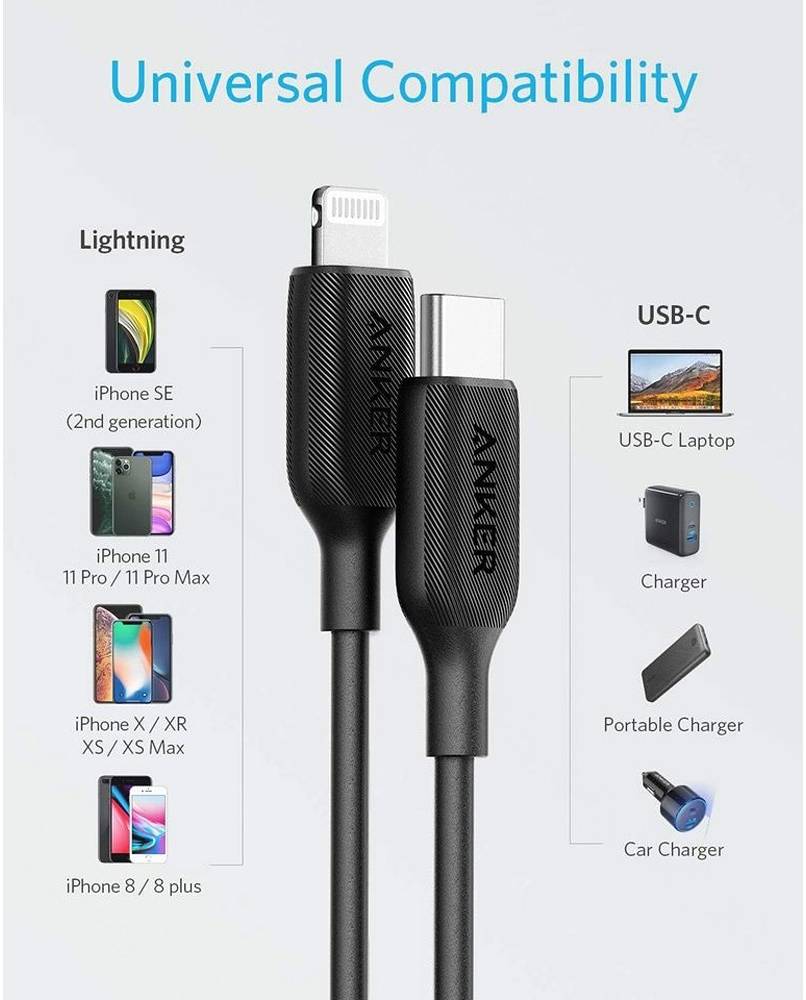 کابل لایتنینگ انکر ANKER A8832H11 طول 90 سانتیمتر مدل USB-C to Lightning 3 کابل لایتنینگ انکر ANKER A8832H11 طول 90 سانتیمتر مدل USB-C to Lightning